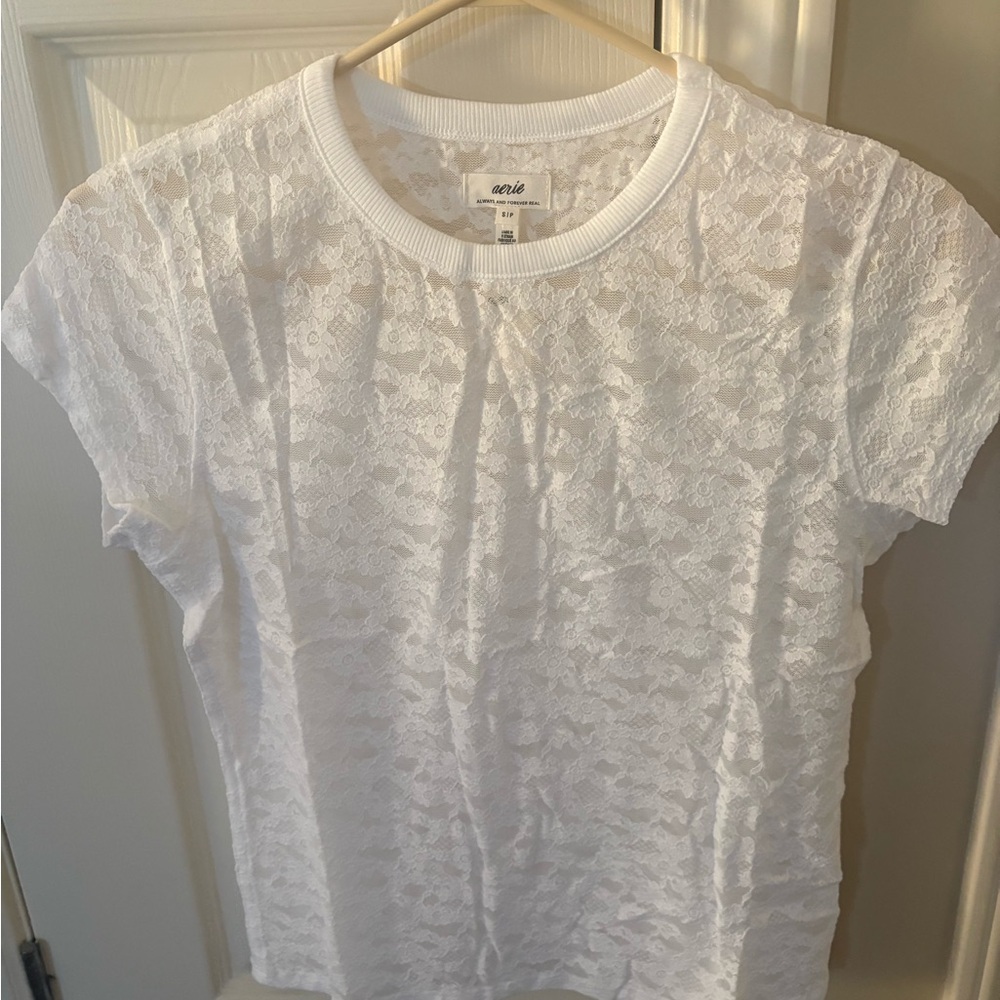 Aerie White Lace Short Sleeve Top - Picture 2 of 7